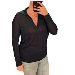 Lafayette 148 Silk Top M Navy V Neck
